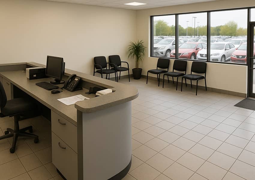 Interior of Mansfield Vehicle Rental Services office reception area